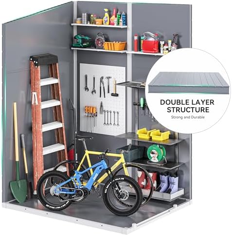 DWVO 5x4ft Resin Outdoor Storage Shed with Floor, Large Waterproof Lockable Storage Shed with Window, Plastic Outside Tool Storage for Garden Backyard Patio Lawn (Gray) - Image 5