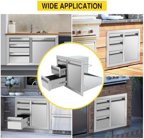 29.5" W x 22.6" H x 21.7" D Outdoor Kitchen Drawer Combo BBQ Access Triple Propane Drawers Combo with Fixed Trash Ring for BBQ Island Grill Station - Image 7