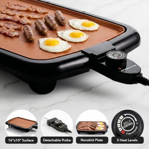 OVENTE Electric Griddle with 16 x 10 Inch Non-Stick Plate, Copper GD1610CO - Image 2