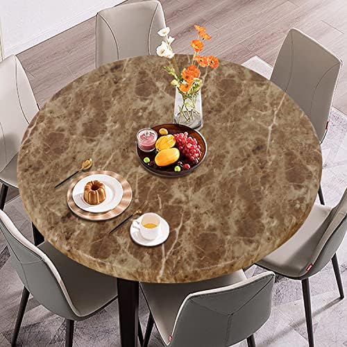 LUSHVIDA Round Tablecloth Fitted Table Cloth for 36"-44" Table Brown Marble - Image 2