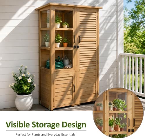 Macrout 30 Cu.Ft Outdoor Storage Cabinet with 4 Shelves for Garden, Outside Vertical Storage Wood Tool Shed with Waterproof Roof, Lockable Door for Yard and Patio Lawn W981D - Image 5