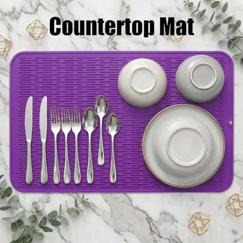 MicoYang Silicone Dish Drying Mat for Multiple Usage,Easy clean,Eco-friendly,Heat-resistant Silicone Mat for Kitchen Counter or Sink,Refrigerator or Drawer Liner Purple 3XL 28 inches x 18 inches - Image 3