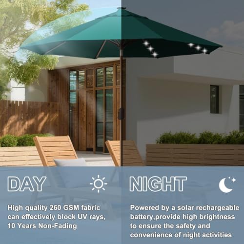 EliteShade USA 10-Year-Non-Fading 10ft Market Patio Umbrella, Commercial Grade Table Sun Umbrella with 80 Solar LED Lights, Crank Open, Windproof & UPF 50+ UV Protection for Garden, Deck, Pool, Backyard, Forest Green - Image 6