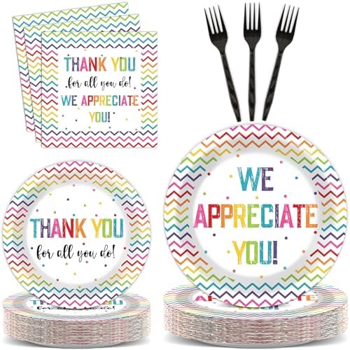 Thank You Party Plates Napkins We Appreciate You Tableware Teacher Appreciation Dinnerware Be Thankful to Thanksgiving Staff Disposable Plates Fork for Congratulations Graduate Party Supply Serve 24 by Naozinebi
