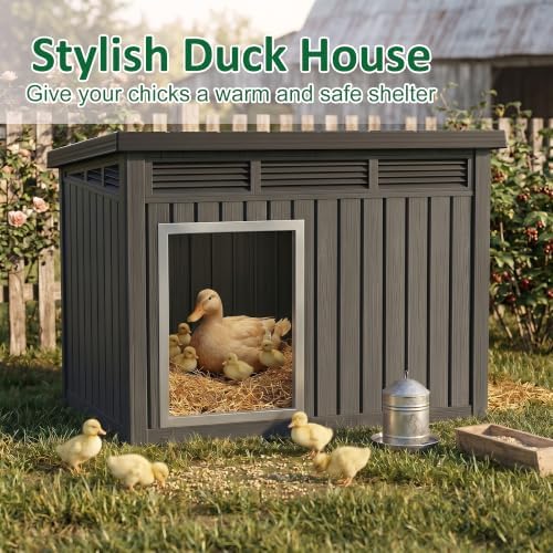Duck Coop with Hydraulic Air Rod, Resin Duck House, Black - Image 3