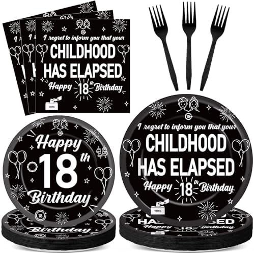 96Pcs 18th Birthday Supplies Paper Plates Napkins Forks Set by Oitnlaughter