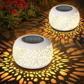 Solar Lanterns Outdoor Waterproof Lights: 2Pack White Hollow Out Metal Table Light, Outside Garden Yard Balcony Indoor Tabletop Lighting Decorations, Unique Gardening Gifts for Women Mom by BONLION