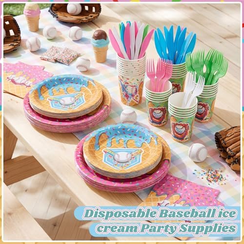 FoldTier 350 Pcs Baseball Ice Cream Dripping Birthday Party Decorations Set Ice Cream Paper Plates Napkins Fork Set Disposable Fairy Tableware Decorations Supplies for Baby Shower Dinner Serves 50 - Image 2