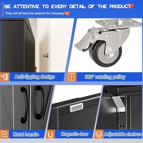 GAIOUS 78.7" Tall Metal Storage Cabinet with Lock and Wheels, File Cabinet - Image 5