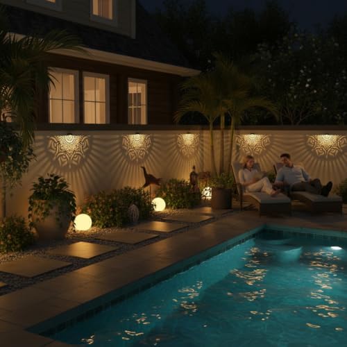 4 Pack Solar Fence Lights Outdoor Wall Lights Plastic Solar Powered Deck Step Stair Lights Mandala Theme Waterproof Fence Solar Light for Garden Post Patio Yard Decor, Gardening Gifts for Women Mom - Image 3