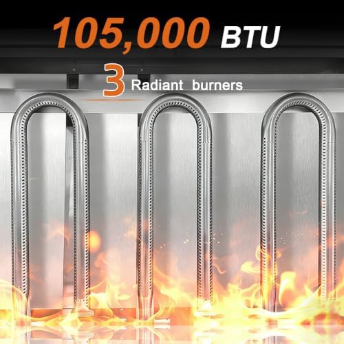 36" Commercial Natural Gas Charbroiler Grill, 3 Burner Countertop Gas Grill, 105,000 Total BTU (3x35,000 BTU), Durable Cast Iron Grates - Image 6