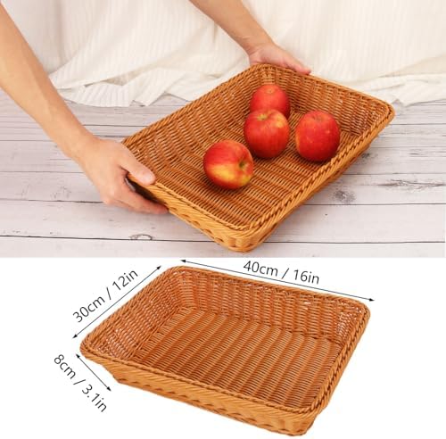 Poly Wicker Baskets 4 Pack 16 inch Brown Large Wicker Baskets Storage – Rustic, Durable & Easy-Cleaning Bread Basket, for Home, Restaurant & Hotel Use - Image 2