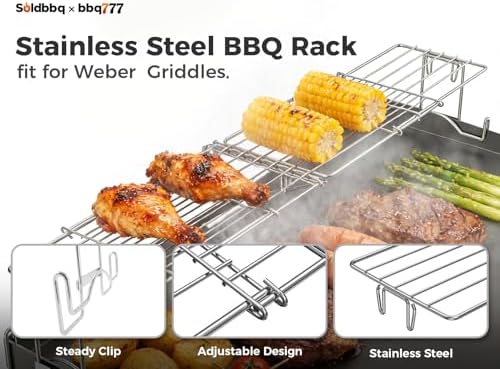 Universal Griddle Warming Rack Adjustable for Blackstone 17" 22" 28" 36" Griddles Accessories, for Royal Gourmet, Cuisinart, Pit Boss, Camp Chef & Most 17''~ 36'' Griddles, Stainless Steel BBQ Rack - Image 4