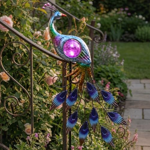 TERESA'S COLLECTIONS Solar Peacock Metal Garden Stake Outdoor Light 33" - Image 4