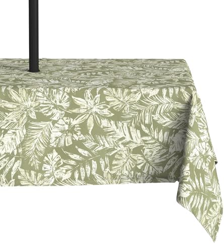 LVTXIII Rectangle Outdoor Tablecloth with Umbrella Hole and Zipper, Water-Repellent 60 x 84 Inch Patio Table Cover for Picnic, Garden, Backyard Dining, Tropical Leaf Green by LVTXIII