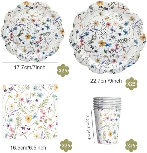 100Pcs Wildflower Party Supplies Floral Wedding Birthday Decoration Include Wildflower Scalloped Paper Plates Napkins and Cups for Picnic Wedding Baby Shower Tea Party Decor Serve 25 (Scalloped) - Image 3
