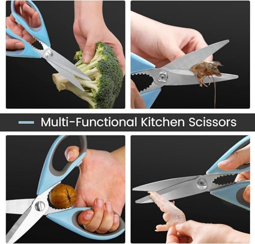 2 Pack Heavy Duty Scissors Kitchen Shears with Magnetic Holder,Dishwasher Safe Stainless Steel Meat Cooking Shears,Multifunctional All Purpose Sharp Scissors Set for Food, (Dark green and light blue) - Image 5