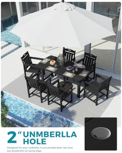Ciokea HDPE Outdoor Dining Set of 6, Patio Table and Chairs Sets, Black - Image 4