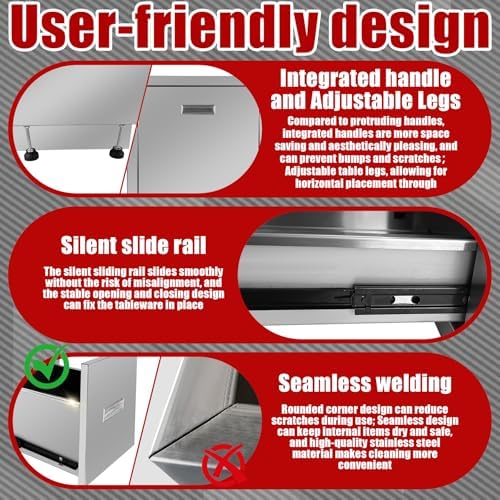 Outdoor Kitchen Single Trash Drawer 17.7'' W x 25'' H x 22.8'' D Pull Out Stainless Steel Bin Drawer Built-in Trash Drawers with Handle Suitable for Outdoor Kitchen Island Patio Grill Station - Image 7