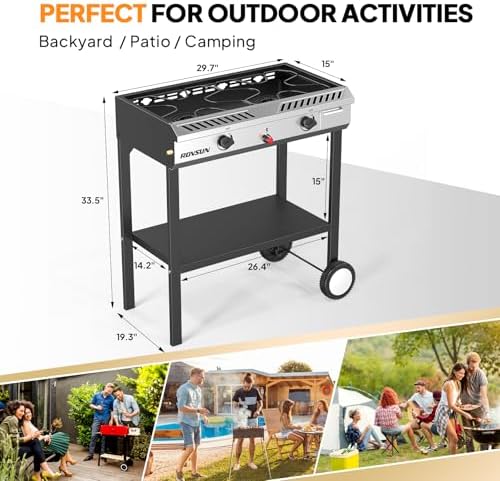 ROVSUN 2 Burner Outdoor Propane Gas Stove with Auto-ignition, Regulator & Shelf, 150,000 BTU Powerful Stand Cooker for Backyard Patio Cooking Home Brewing Canning Turkey Frying - Image 6