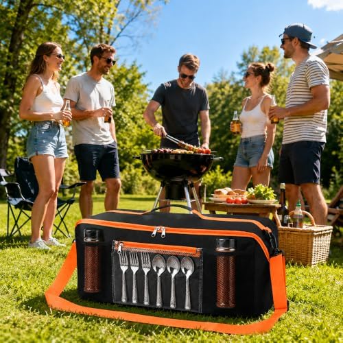 Grill Tool Storage Bag, 22” BBQ Tool Storage Bag, Grill Utensil Storage Caddy with Dual Inner Compartments, Wide-Open Outdoor Grill Accessories Bag for Camping Picnic Trip - Image 5