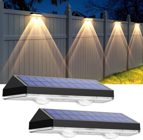 LIANGLOME Solar Fence Lights - 2PK Solar Outdoor Light Warm White/Daylight White/Cold White 3 Modes Deck Lights for Outside, Deck Fences, Stair Railings, Pools and Walls by LIANGLOME