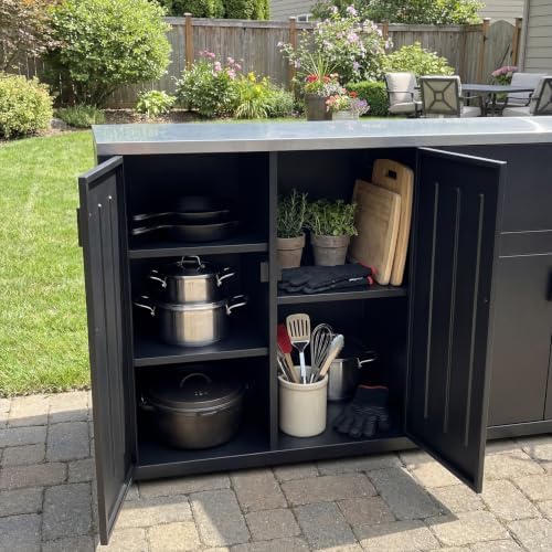 130“ Large Outdoor Kitchen Island for BBQ Gas Grill, Black - Image 7