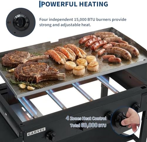 Heavy-Duty 4-Disposable Propane Gas Griddle Grill – 36" Outdoor Flat Top Teppanyaki BBQ with Cast Iron Plate, 60,000 BTU, Collapsible Shelves & Wheels – Patio, Camping, Commercial - Image 6