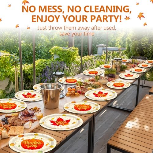 Qyeahkj 50 PCS Thanksgiving Oval Paper Plates Large 11” Disposable Fall Autumn Party Decorations Harvest Maple Leaf Supplies Favor for Home Kitchen Serving Dish Holiday Party Tableware Set - Image 4
