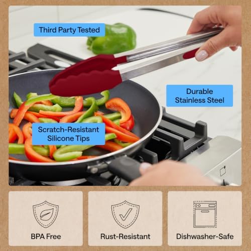 GORILLA GRIP Stainless Steel Kitchen Tongs for Cooking, 2 PK, Red - Image 5