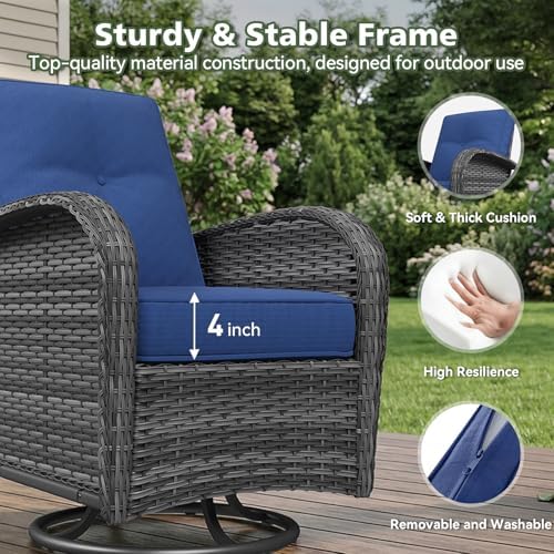 Aoxun 14 Piece Outdoor Patio Furniture Set with 44'' Fire Pit Table, Wicker Rattan Outdoor Furniture with High Back Swivel Rocker Chairs, Outdoor Sofa Set with Thick Cushion & Side Table, Navy Blue - Image 4