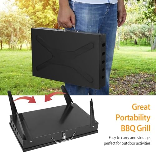 Portable Charcoal Grill for Outdoor Cooking–Foldable BBQ Grill with Adjustable Height, Removable Ash Catcher & Compact Storage Bag, Ideal for Camping, Picnics, Backyard Grilling, 16.7x10x17.7in - Image 4