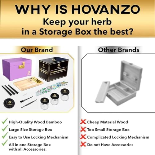 HOVANZO Premium Large Bamboo Storage Box with Organizer Tray - Storage Wood Box and Accessories - Decorative Box with Combination Lock - Large Wooden Container - Box Kit with Glass Jars - Image 3