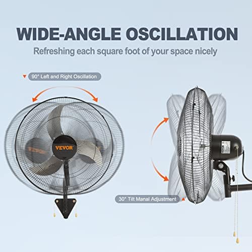 VEVOR Wall Mount Fan, 18 inch, 3-Speed, 4000 CFM Oscillating Fan, Black - Image 4