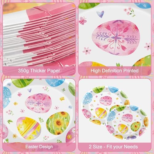 50 Pack Large Easter Plates Set - Watercolor Happy Easter Oval Paper Plates, Disposable Spring Colorful Eggs Oval Heavy Duty Dinner Dessert Plate Tableware for Easters Party Supplies Table Decorations - Image 4