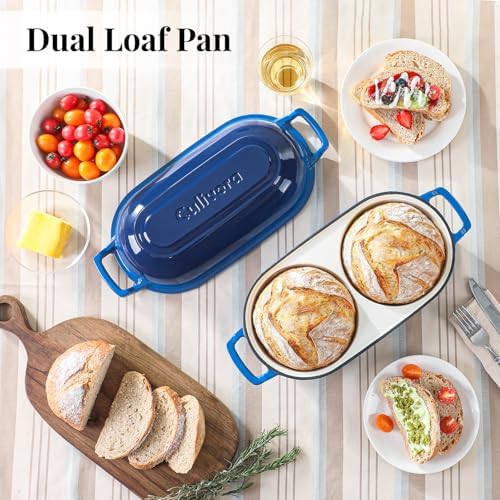 Cast Iron Bread Pan with Lid, Mini Enamel Sourdough Baking Dutch Oven Pot, Double Round Loaf Space for Homemade, Bread, Cake, Meatloaf, 16.5cm Diameter, 500°F Oven Safe, Non Stick, Blue - Image 3