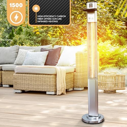 SereneLife Infrared Patio Heater, 1500W Electric Standing with Remote Control, IP44 Approved, Odorless, Three Power Settings, Indoor/Outdoor for Restaurant, Backyard, Garage, Decks - Image 2