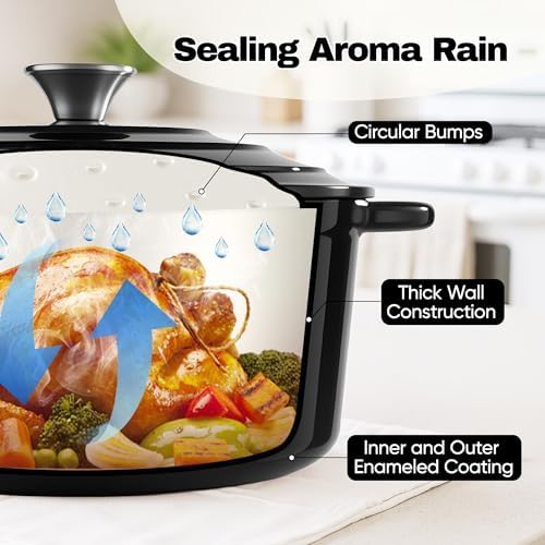 4.5 Quart Dutch Oven Pot with Lid, Non Stick Enameled Cast Iron Dutch Oven for Bread Baking,Heavy-Duty, Oven Safe Ceramic Cookware Up to 500°F for Baking, Braising, Stews, Roasting, Black - Image 6