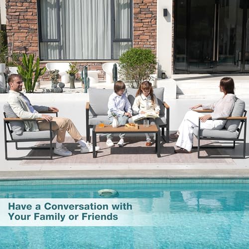 4 Pieces Patio Furniture Set for Outdoor Balcony, Light Grey - Image 3