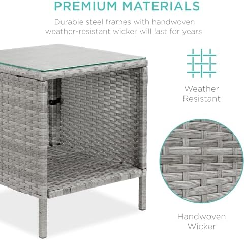 Best Choice Products 3-Piece Outdoor Wicker Conversation Bistro Set, Space Saving Patio Furniture for Garden w/Side Table - Gray/Pastel Blue - Image 5