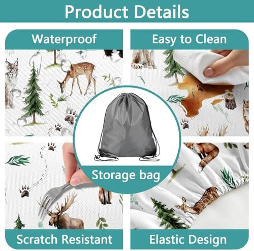 Picnic Table Cover with Bench Covers, Camping Essentials, Funny Rustic Woodland Animals Dear Beer Fox Table Cover Waterproof Fitted Tablecloth Cover with Elastic Edge for Outdoor 3 PCS 30x60 Inch - Image 6