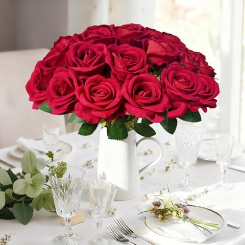 50Pcs Red Roses Artificial Flowers with Stems for Home Decor - Image 4
