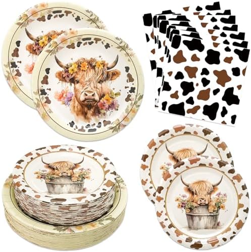 180PCS Highland Cow Paper Plates and Napkins Party Supplies Serve 60 by Osonm