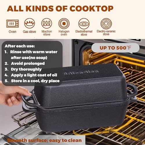 Cast Iron Loaf Pan with Lid, 11x5 Inch 5.8 Qt Pre-Seasoned Pan - Image 5