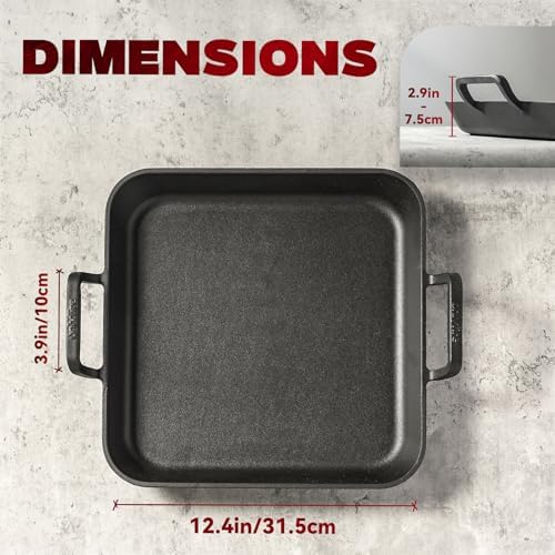 Onlyfire Pre-Seasoned Cast Iron Skillet, 12 Inch Square Steak Pan - Image 2
