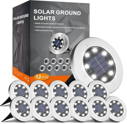 INCX Solar Lights Outdoor Waterproof, Cold White, 12 Pack Ground Lights by INCX