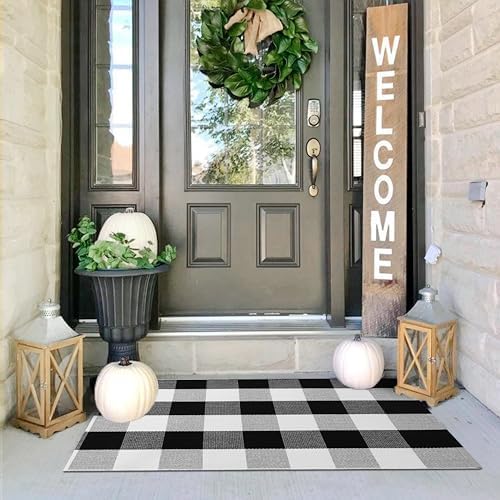 IOHOUZE 2x3 Buffalo Plaid Rug, Washable Outdoor Door Mat, Black White by iOhouze