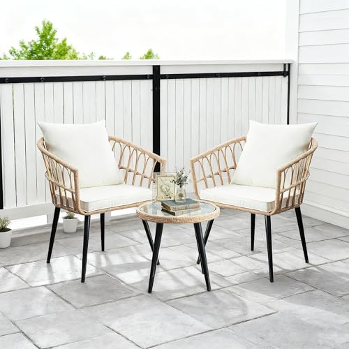 PORWEY 3 Piece Patio Bistro Set for Balcony, Apartment, Backyard, Beige by PORWEY