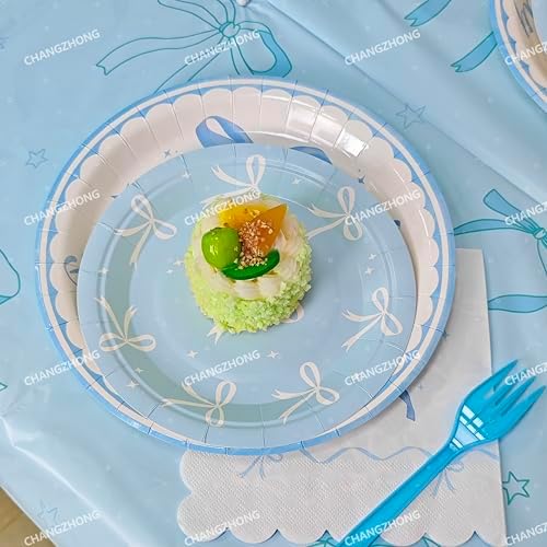 CHANGZHONG 50pcs Blue Bow Party Plate Dessert And Plate combination - Image 6