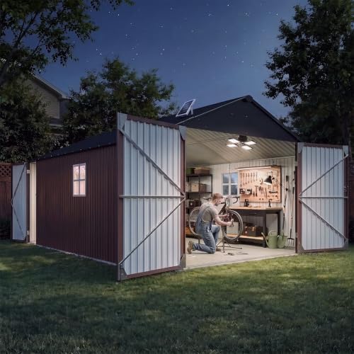 Aoxun 12'x20'x9.3' Outdoor Storage Shed Metal Garage Sheds with Solar Light - Image 2
